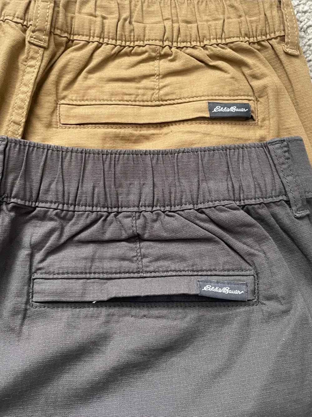 Lot of 2 Eddie Bauer Mens 34x30 Stretch Chino Pants Elastic Waist Brown Charcoal